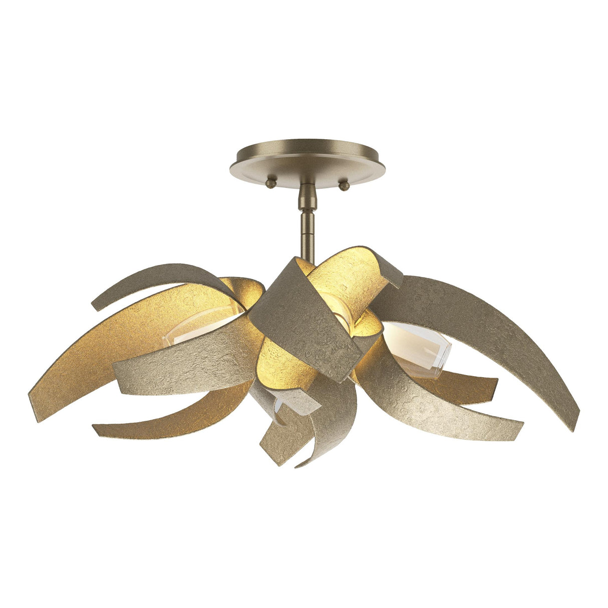 Hubbardton Forge 2016 Soft Gold Clear Glass with Frosted Diffuser (YE) Corona Semi-Flush