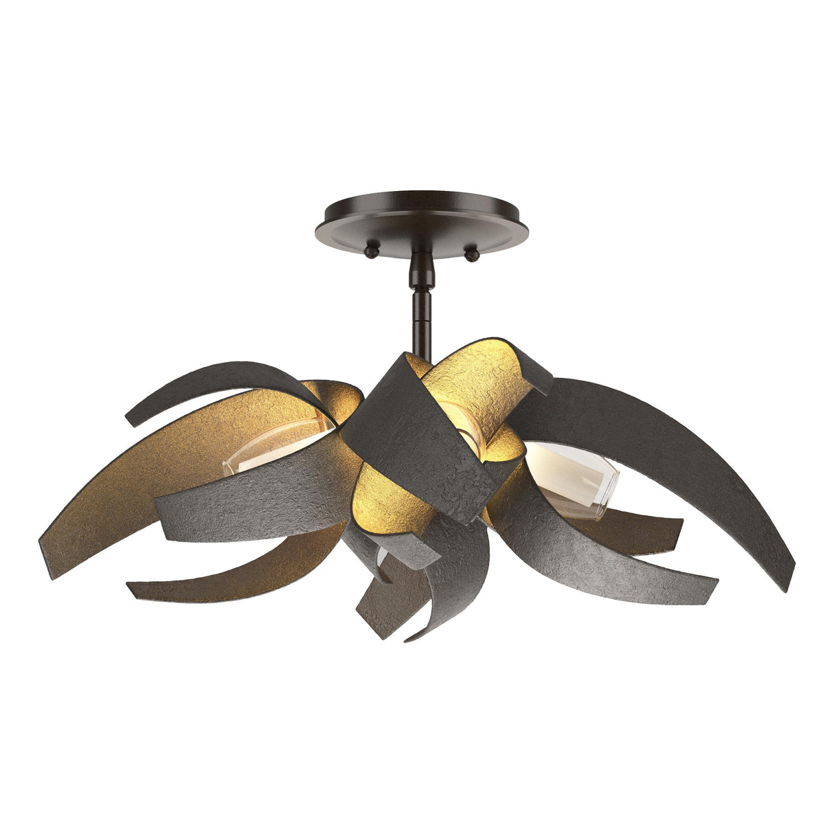 Hubbardton Forge 2016 Oil Rubbed Bronze Clear Glass with Frosted Diffuser (YE) Corona Semi-Flush