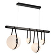 Hubbardton Forge 2021 Black Polished Nickel Black Leather Black Wood Opal Glass (GG) Standard Derby Linear 4-Light LED Pendant