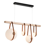 Hubbardton Forge 2021 Black Antique Brass Chestnut Leather Maple Wood Opal Glass (GG) Standard Derby Linear 4-Light LED Pendant
