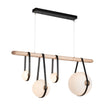 Hubbardton Forge 2021 Black Antique Brass Black Leather Maple Wood Opal Glass (GG) Standard Derby Linear 4-Light LED Pendant