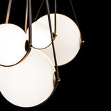 Hubbardton Forge 2021 Black Antique Brass Black Leather Maple Wood Opal Glass (GG) Standard Derby Linear 4-Light LED Pendant