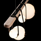 Hubbardton Forge 2021 Black Antique Brass Black Leather Maple Wood Opal Glass (GG) Standard Derby Linear 4-Light LED Pendant