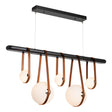 Hubbardton Forge 2021 Black Polished Nickel Chestnut Leather Black Wood Opal Glass (GG) Standard Derby Linear 5-Light LED Pendant