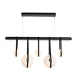 Hubbardton Forge 2021 Black Polished Nickel Black Leather Black Wood Opal Glass (GG) Standard Derby Linear 5-Light LED Pendant