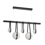 Hubbardton Forge 2021 Black Polished Nickel Black Leather Black Wood Opal Glass (GG) Standard Derby Linear 5-Light LED Pendant