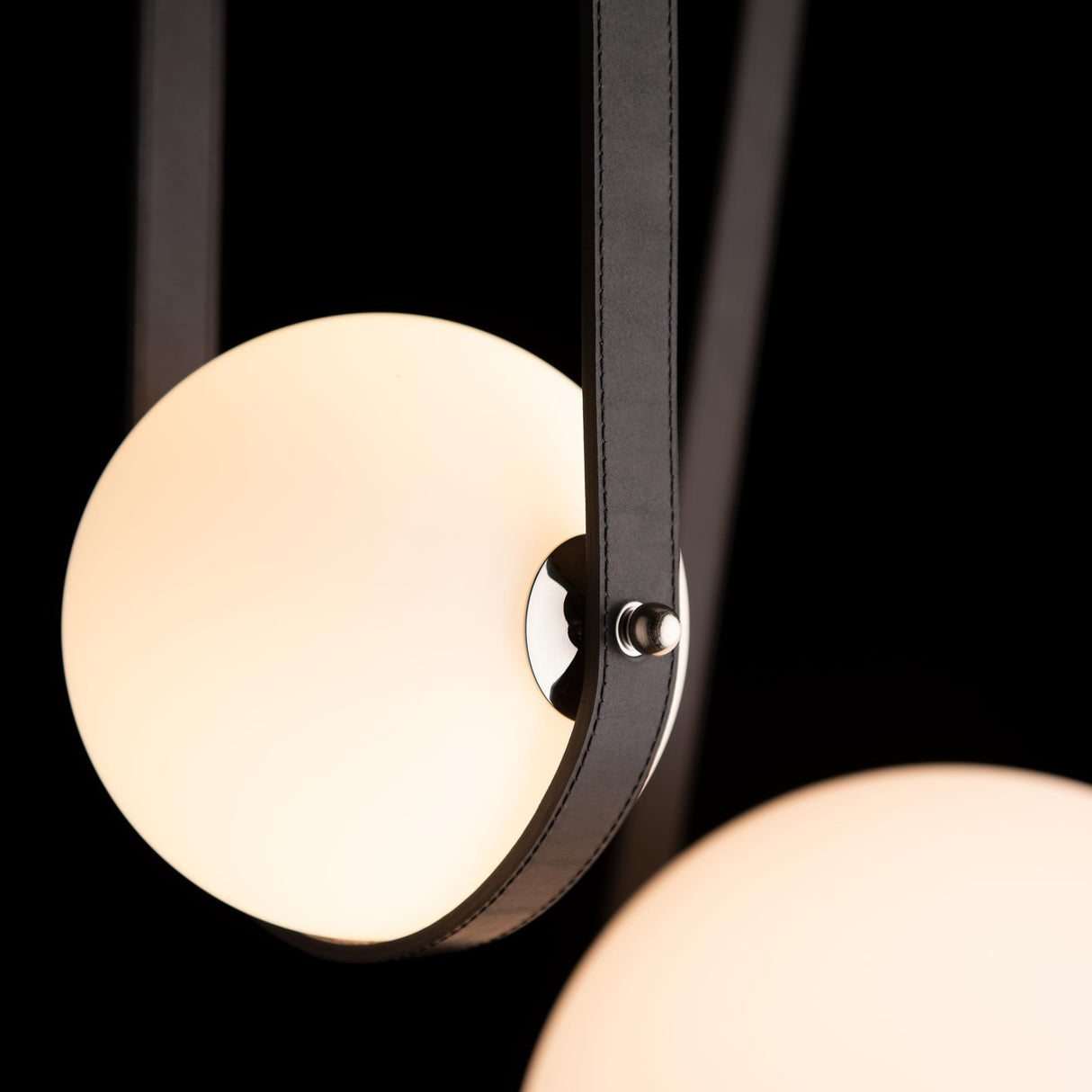 Hubbardton Forge 2021 Black Polished Nickel Black Leather Black Wood Opal Glass (GG) Standard Derby Linear 5-Light LED Pendant