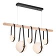 Hubbardton Forge 2021 Black Polished Nickel Black Leather Maple Wood Opal Glass (GG) Standard Derby Linear 5-Light LED Pendant