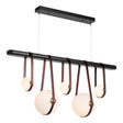 Hubbardton Forge 2021 Black Antique Brass British Brown Leather Black Wood Opal Glass (GG) Standard Derby Linear 5-Light LED Pendant