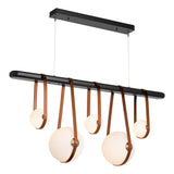 Hubbardton Forge 2021 Black Antique Brass Chestnut Leather Black Wood Opal Glass (GG) Standard Derby Linear 5-Light LED Pendant