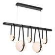 Hubbardton Forge 2021 Black Antique Brass Black Leather Black Wood Opal Glass (GG) Standard Derby Linear 5-Light LED Pendant