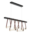 Hubbardton Forge 2021 Black Polished Nickel British Brown Leather Black Wood Clear Glass (ZM) Standard York Linear 5-Light LED Pendant