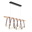 Hubbardton Forge 2021 Black Polished Nickel British Brown Leather Maple Wood Clear Glass (ZM) Standard York Linear 5-Light LED Pendant