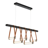 Hubbardton Forge 2021 Black Polished Nickel Chestnut Leather Black Wood Clear Glass (ZM) Standard York Linear 5-Light LED Pendant