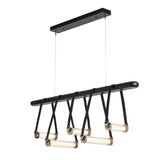 Hubbardton Forge 2021 Black Polished Nickel Black Leather Black Wood Clear Glass (ZM) Standard York Linear 5-Light LED Pendant