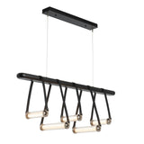Hubbardton Forge 2021 Black Polished Nickel Black Leather Black Wood Clear Glass (ZM) Standard York Linear 5-Light LED Pendant