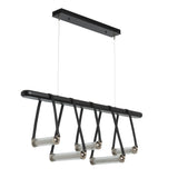 Hubbardton Forge 2021 Black Polished Nickel Black Leather Black Wood Clear Glass (ZM) Standard York Linear 5-Light LED Pendant