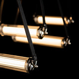 Hubbardton Forge 2021 Black Polished Nickel Black Leather Black Wood Clear Glass (ZM) Standard York Linear 5-Light LED Pendant