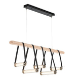Hubbardton Forge 2021 Black Polished Nickel Black Leather Maple Wood Clear Glass (ZM) Standard York Linear 5-Light LED Pendant