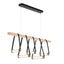 Hubbardton Forge 2021 Black Polished Nickel Black Leather Maple Wood Clear Glass (ZM) Standard York Linear 5-Light LED Pendant
