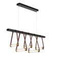 Hubbardton Forge 2021 Black Antique Brass British Brown Leather Black Wood Clear Glass (ZM) Standard York Linear 5-Light LED Pendant