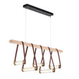 Hubbardton Forge 2021 Black Antique Brass British Brown Leather Maple Wood Clear Glass (ZM) Standard York Linear 5-Light LED Pendant