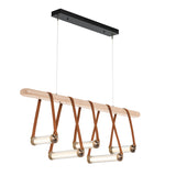 Hubbardton Forge 2021 Black Antique Brass Chestnut Leather Maple Wood Clear Glass (ZM) Standard York Linear 5-Light LED Pendant