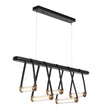 Hubbardton Forge 2021 Black Antique Brass Black Leather Black Wood Clear Glass (ZM) Standard York Linear 5-Light LED Pendant