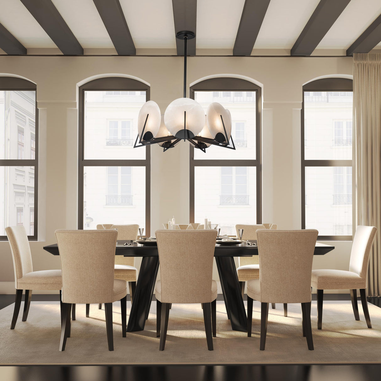 Hubbardton Forge 2023 Black Alabaster Multi Callisto 7-Light Pendant