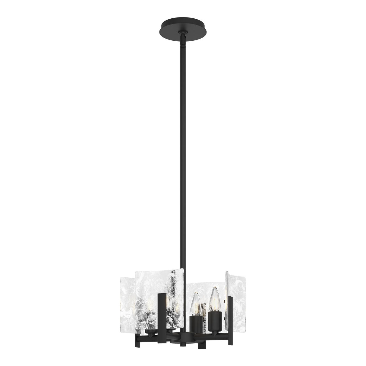 Hubbardton Forge 2022 Black White Swirl Glass (YR) Multi Arc 4-Light Semi-Flush/Pendant