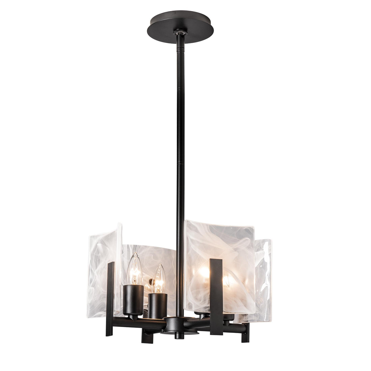 Hubbardton Forge 2022 Black White Swirl Glass (YR) Multi Arc 4-Light Semi-Flush/Pendant