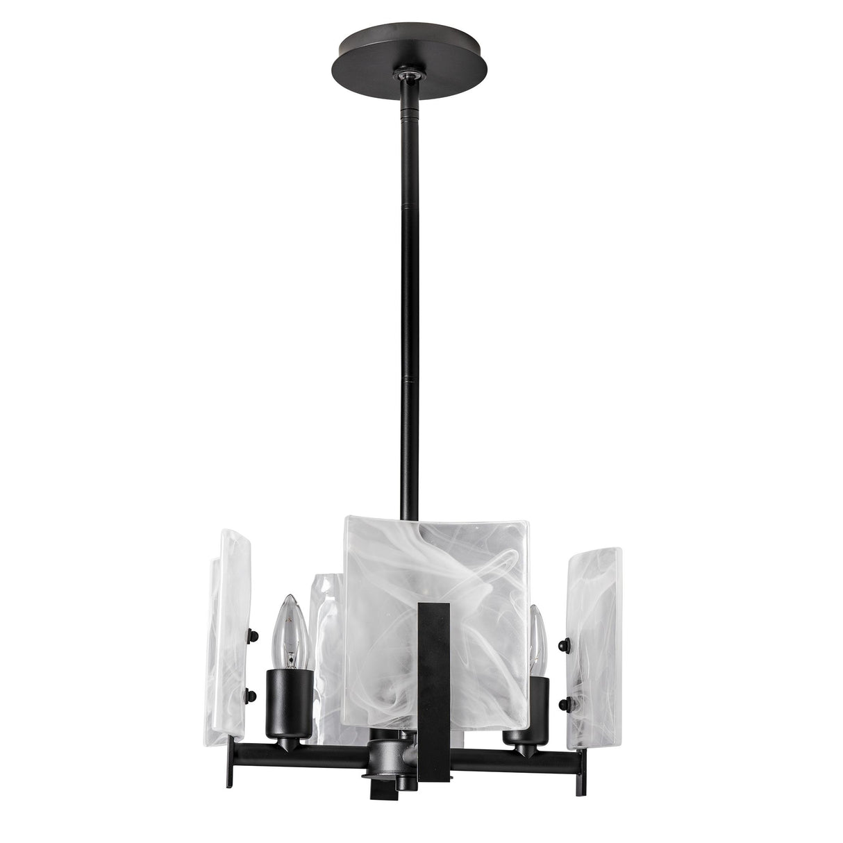 Hubbardton Forge 2022 Black White Swirl Glass (YR) Multi Arc 4-Light Semi-Flush/Pendant