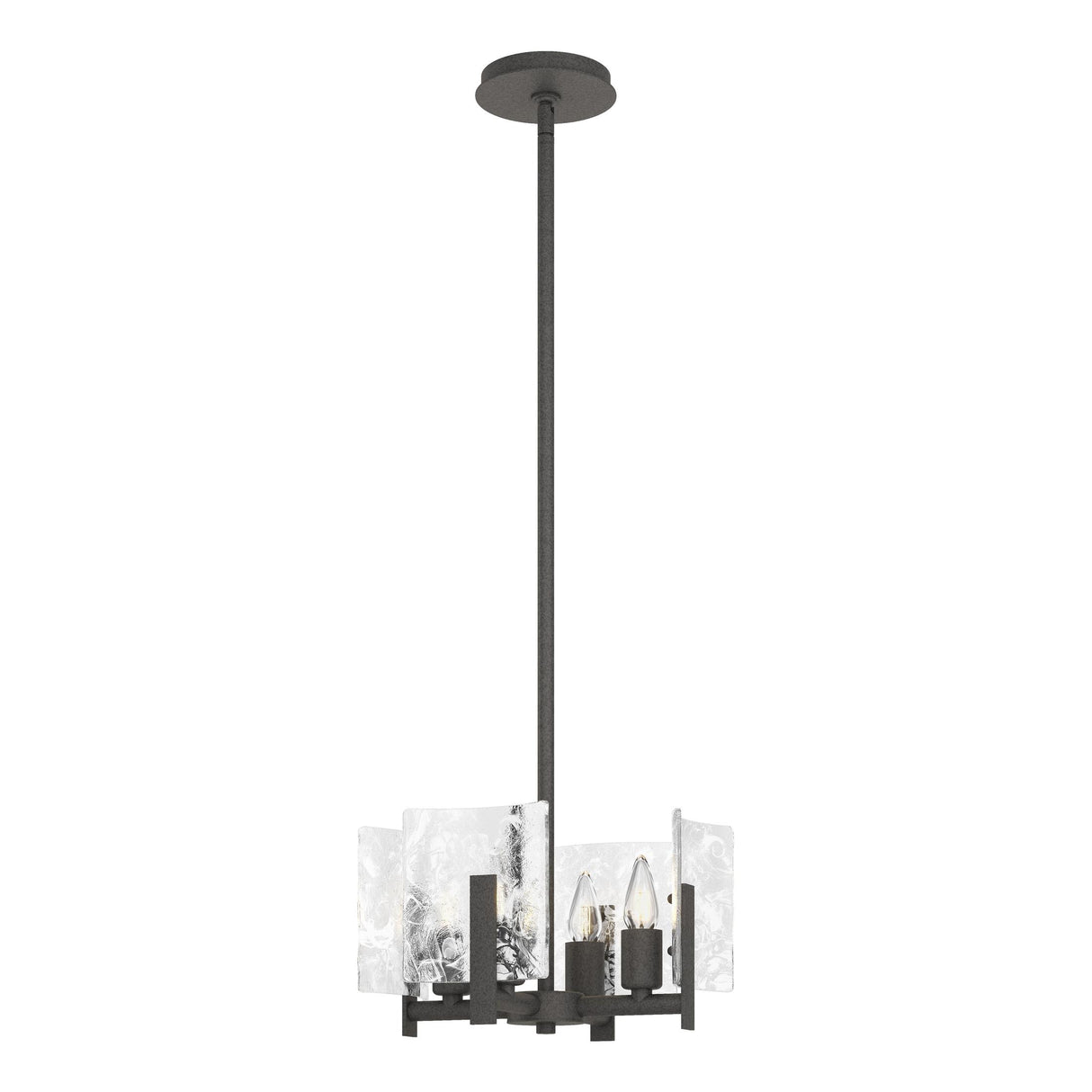 Hubbardton Forge 2022 Natural Iron White Swirl Glass (YR) Multi Arc 4-Light Semi-Flush/Pendant