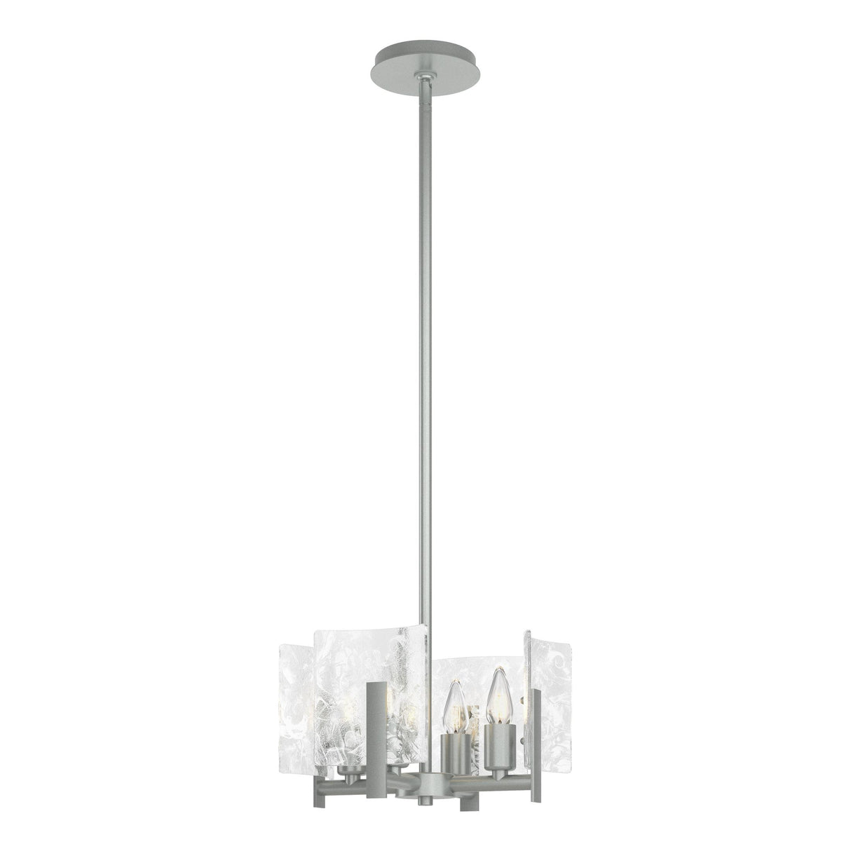 Hubbardton Forge 2022 Vintage Platinum White Swirl Glass (YR) Multi Arc 4-Light Semi-Flush/Pendant