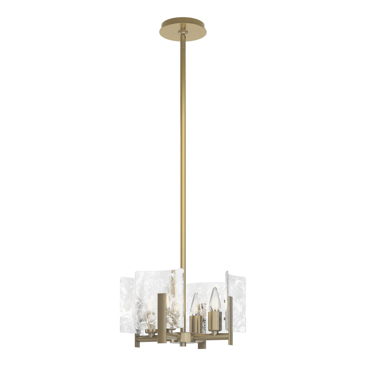 Hubbardton Forge 2022 Modern Brass White Swirl Glass (YR) Multi Arc 4-Light Semi-Flush/Pendant