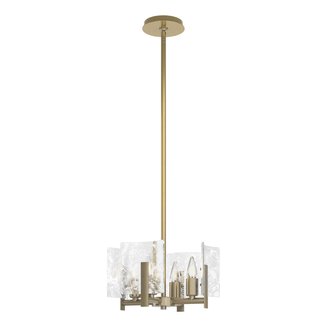 Hubbardton Forge 2022 Modern Brass White Swirl Glass (YR) Multi Arc 4-Light Semi-Flush/Pendant
