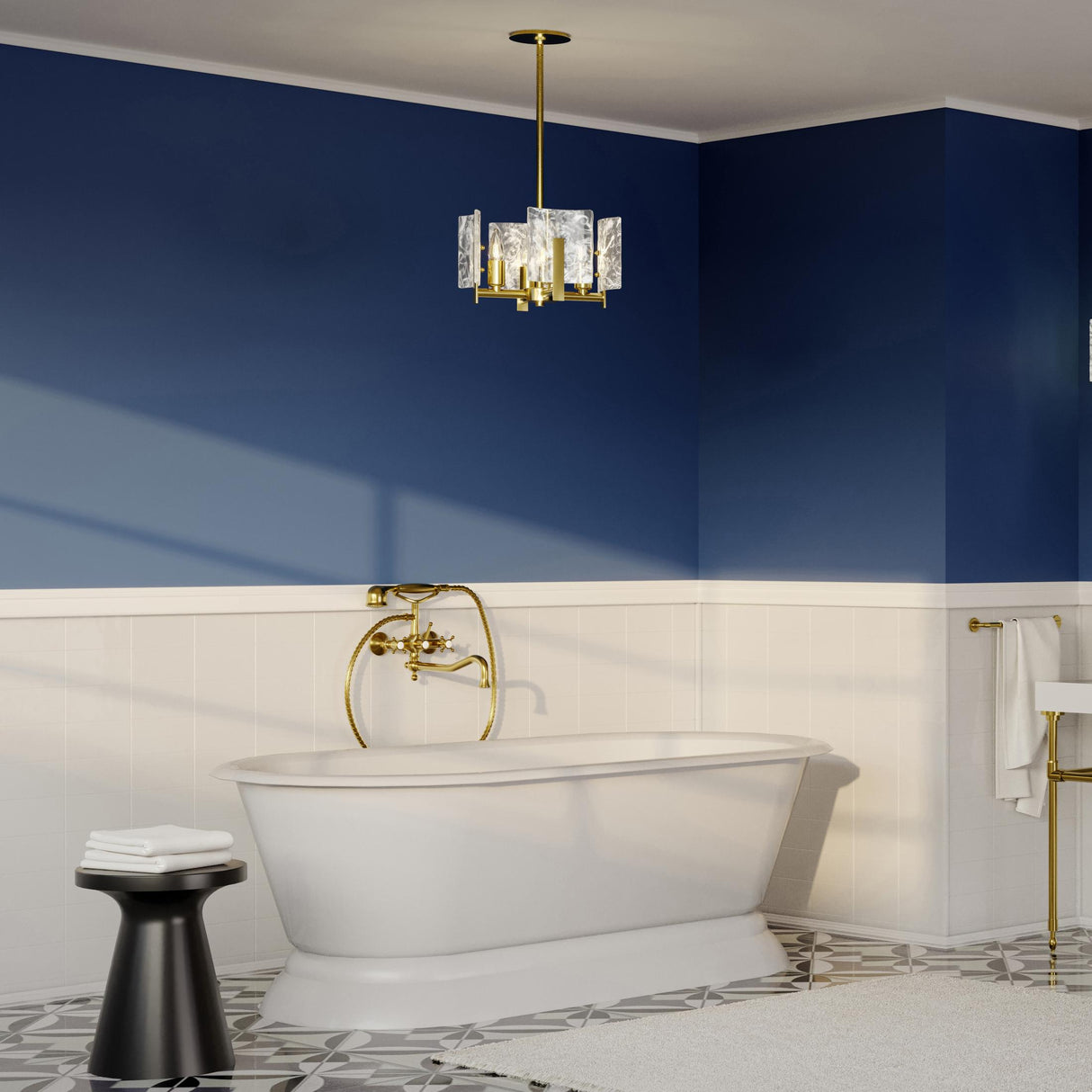 Hubbardton Forge 2022 Modern Brass White Swirl Glass (YR) Multi Arc 4-Light Semi-Flush/Pendant