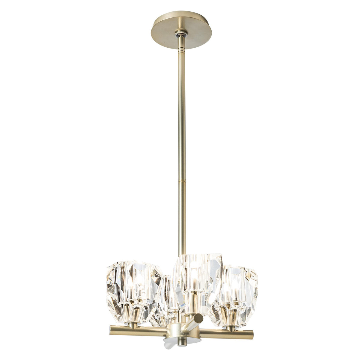 Hubbardton Forge 2022 Modern Brass Crystal Multi Gatsby 4-Light Semi-Flush/Pendant