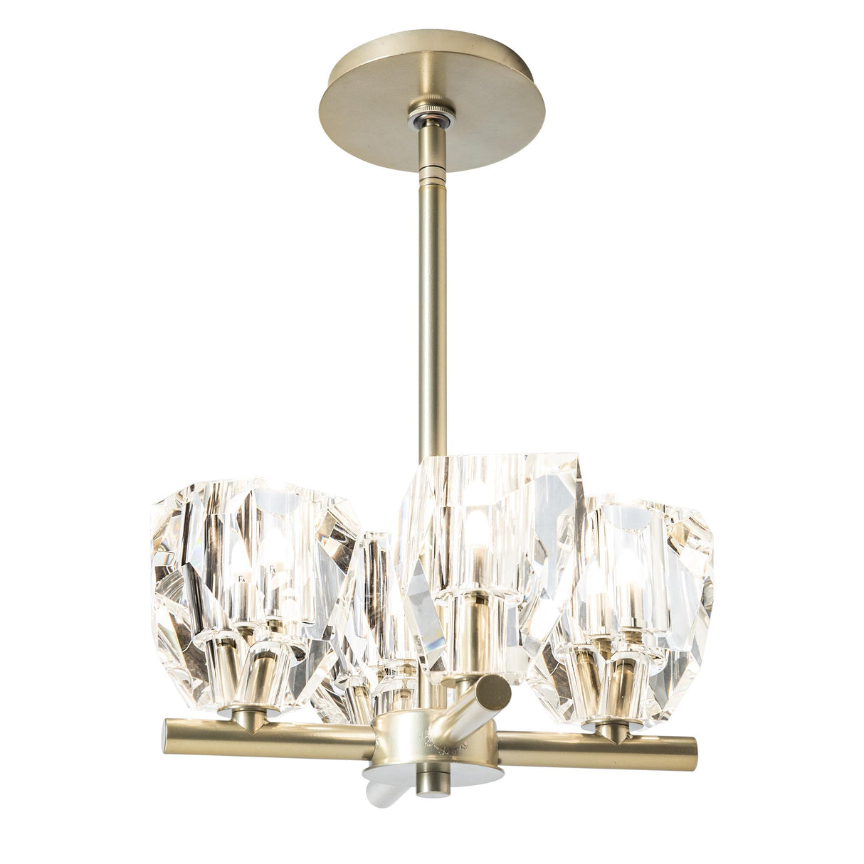 Hubbardton Forge 2022 Modern Brass Crystal Multi Gatsby 4-Light Semi-Flush/Pendant