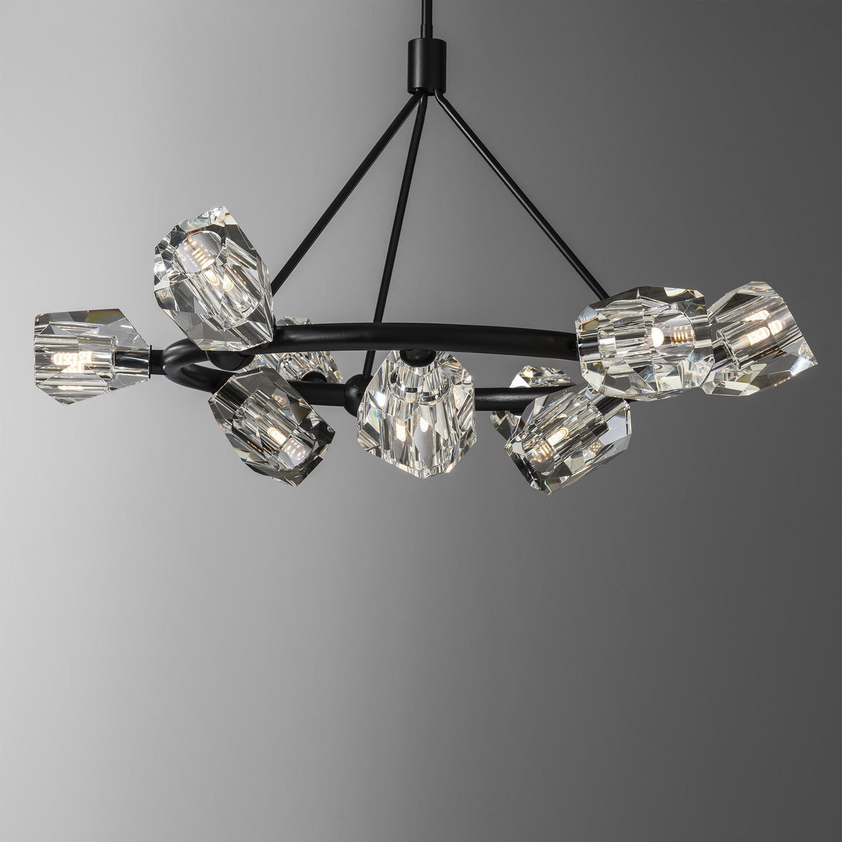 Hubbardton Forge 2023 Black Crystal Multi Gatsby 9-Light Ring Pendant