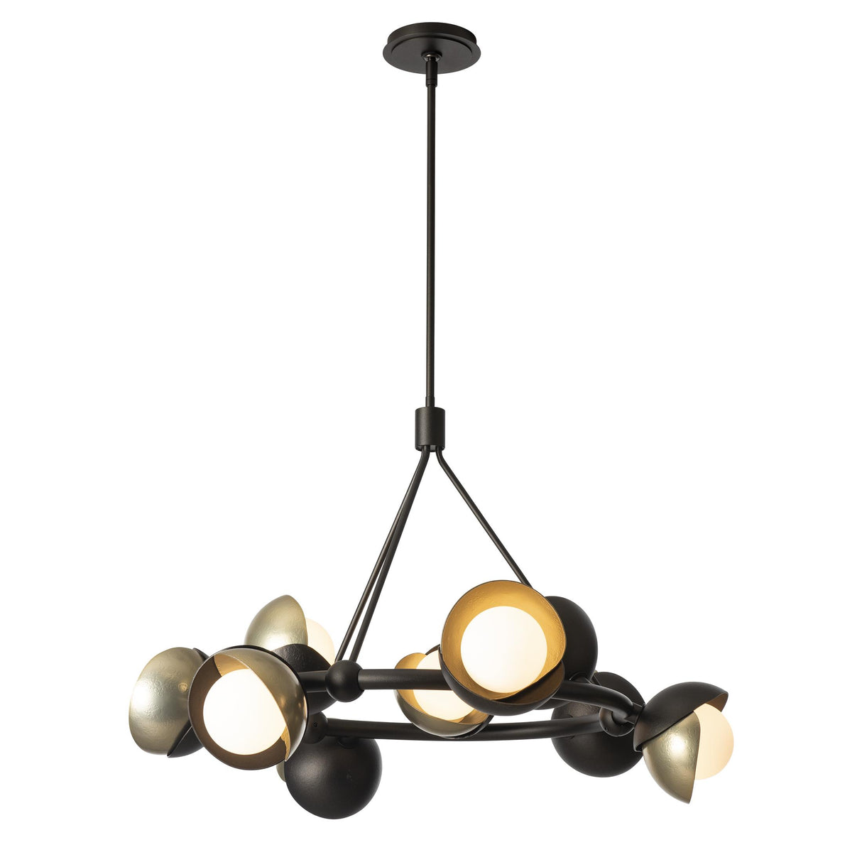 Hubbardton Forge 2023 Oil Rubbed Bronze Modern Brass Opal Glass (GG) Multi Brooklyn 9-Light Double Shade Ring Pendant