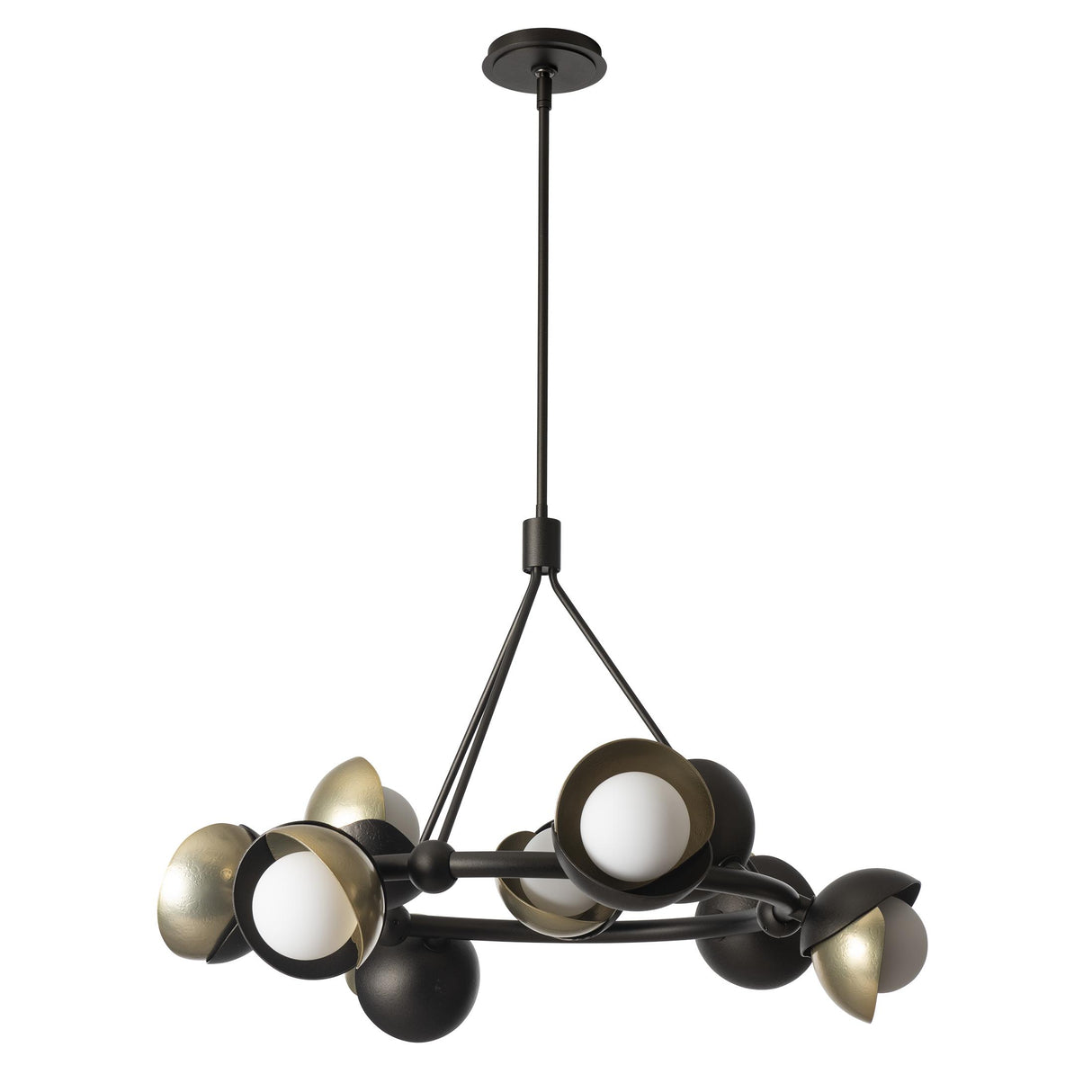 Hubbardton Forge 2023 Oil Rubbed Bronze Modern Brass Opal Glass (GG) Multi Brooklyn 9-Light Double Shade Ring Pendant