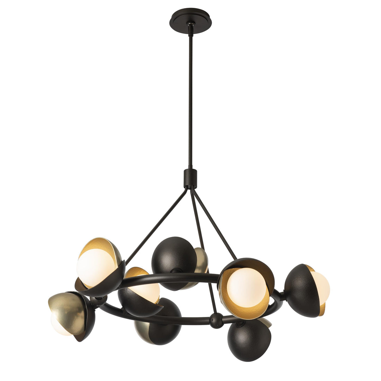 Hubbardton Forge 2023 Oil Rubbed Bronze Modern Brass Opal Glass (GG) Multi Brooklyn 9-Light Double Shade Ring Pendant