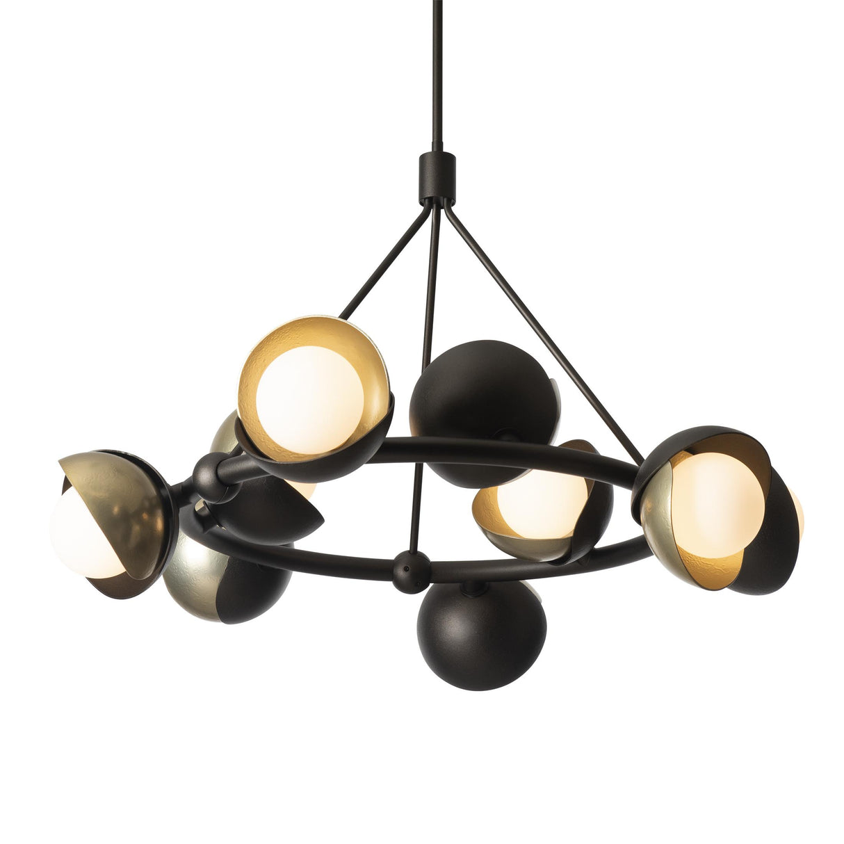 Hubbardton Forge 2023 Oil Rubbed Bronze Modern Brass Opal Glass (GG) Multi Brooklyn 9-Light Double Shade Ring Pendant