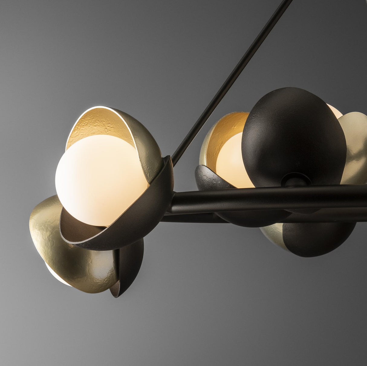 Hubbardton Forge 2023 Oil Rubbed Bronze Modern Brass Opal Glass (GG) Multi Brooklyn 9-Light Double Shade Ring Pendant
