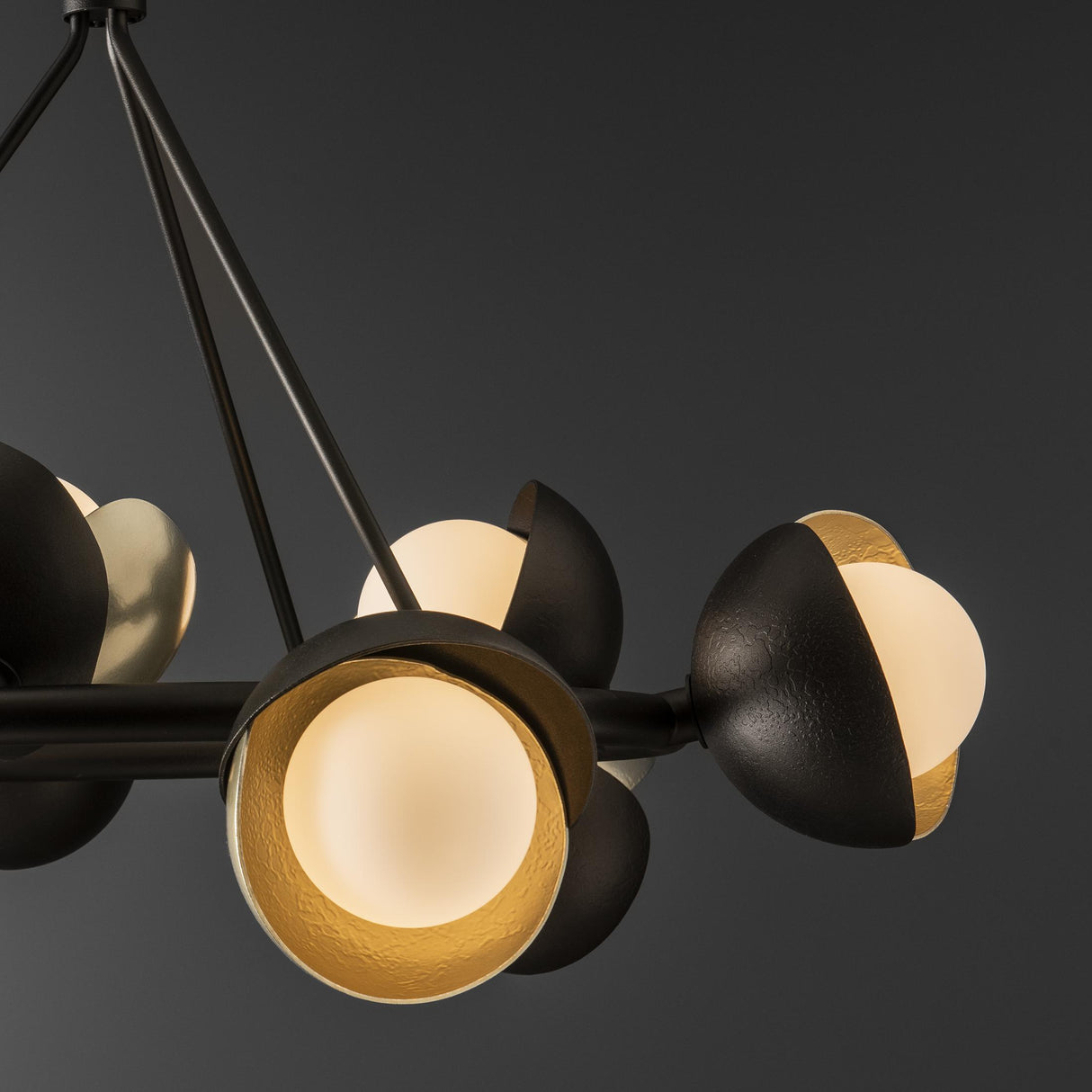 Hubbardton Forge 2023 Oil Rubbed Bronze Modern Brass Opal Glass (GG) Multi Brooklyn 9-Light Double Shade Ring Pendant