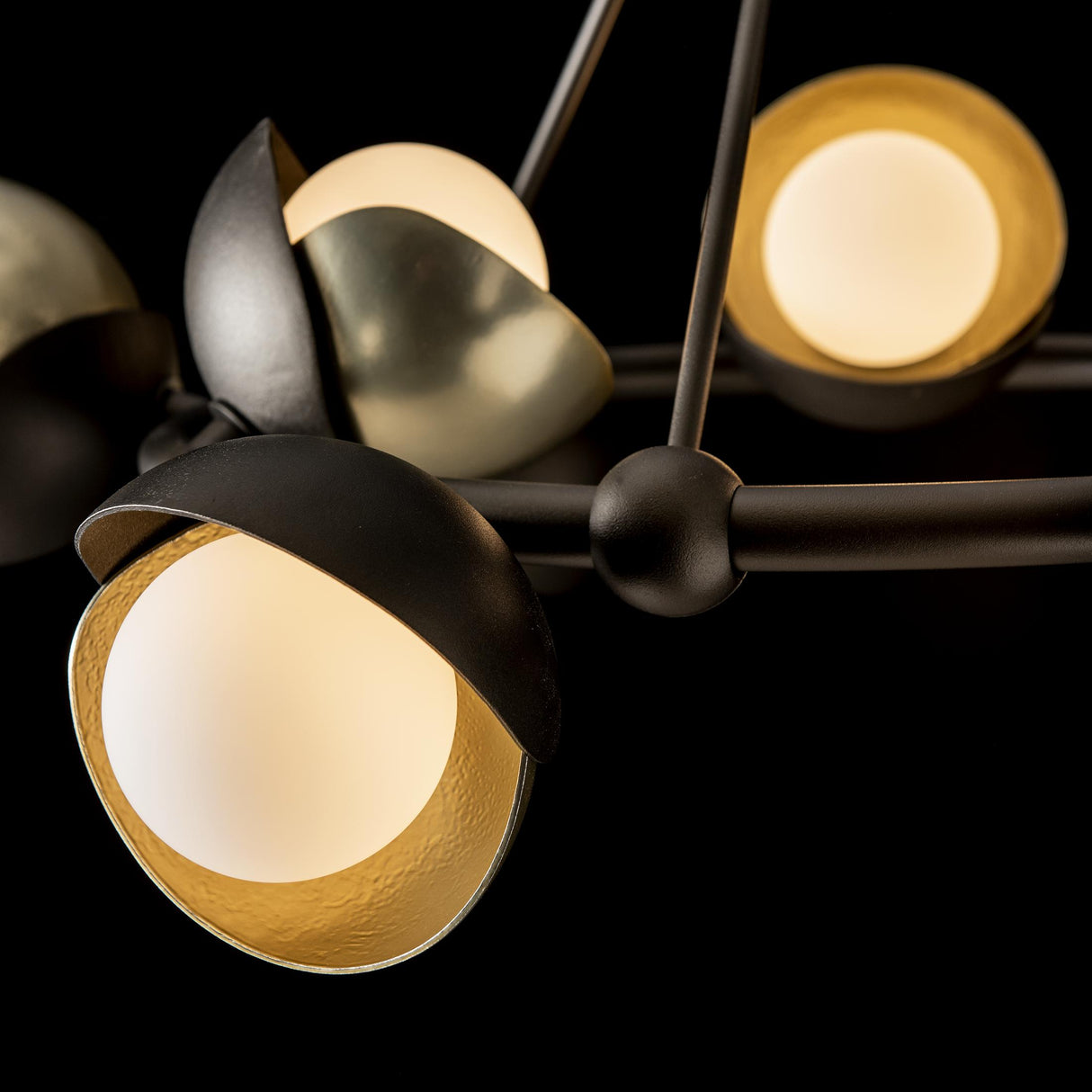 Hubbardton Forge 2023 Oil Rubbed Bronze Modern Brass Opal Glass (GG) Multi Brooklyn 9-Light Double Shade Ring Pendant