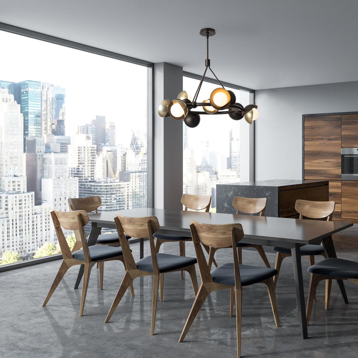 Hubbardton Forge 2023 Oil Rubbed Bronze Modern Brass Opal Glass (GG) Multi Brooklyn 9-Light Double Shade Ring Pendant