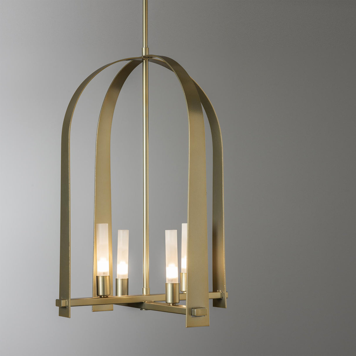 Hubbardton Forge 2023 Modern Brass Frosted Glass (FD) Multi Triomphe 4-Light Pendant