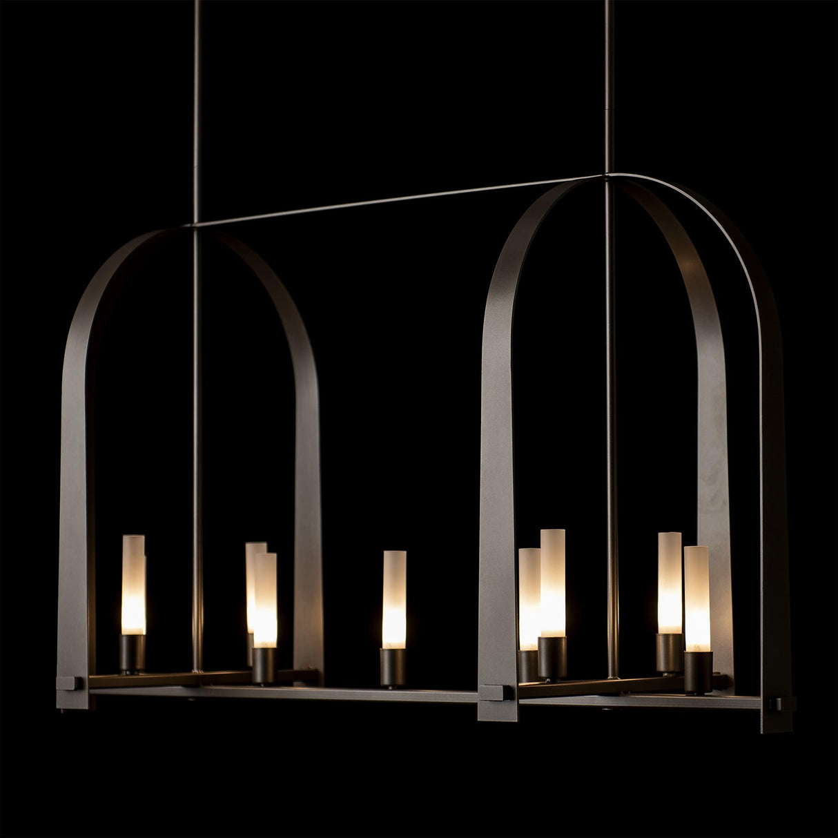 Hubbardton Forge 2023 Dark Smoke Frosted Glass (FD) Multi Triomphe 9-Light Linear Pendant